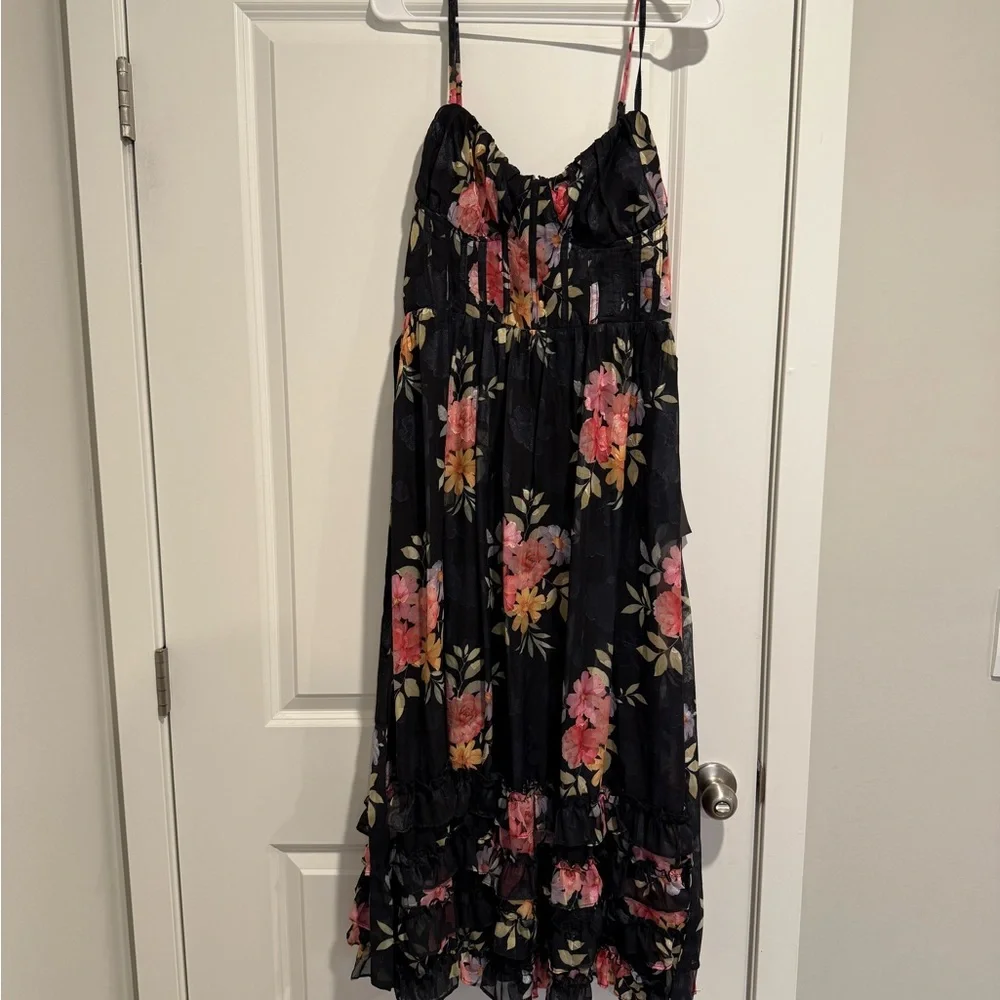New w/ Tags - Black Floral Midi Dress - Picture 2 of 7